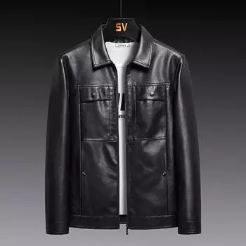 Мужская повседневная деловая куртка среднего возраста из искусственной кожи на весну и осень, свободная куртка с лацканами, мужская кожаная куртка