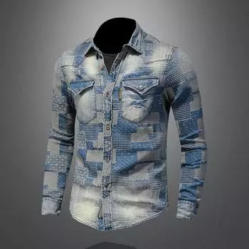 Мужская повседневная джинсовая куртка с нашивкой в стиле ретро с цветочным принтом в стиле панк M