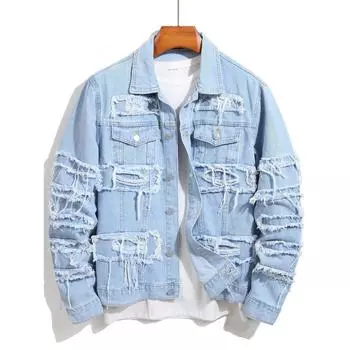 Мужская повседневная джинсовая куртка с необработанной отделкой на пуговицах, шикарная куртка с лацканами в уличном стиле S синий