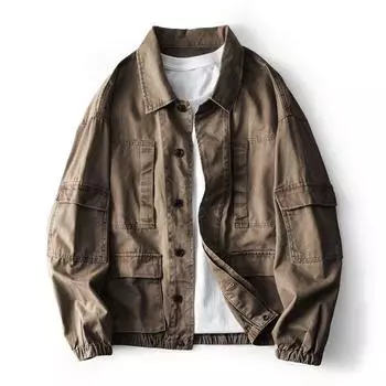 Мужская повседневная джинсовая куртка в стиле ретро 2023 года — свободный крой, универсальная одежда на весну и осень M хаки