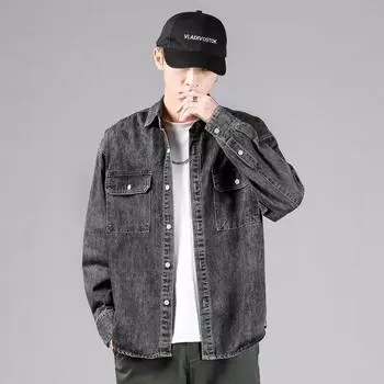 Мужская + повседневная джинсовая рубашка Ansika, серая свободная джинсовая рубашка, пальто, молодежная 1819 M серый