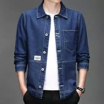 Мужская повседневная джинсовая рубашка корейская версия модной мужской куртки-карго с принтом для мальчиков M