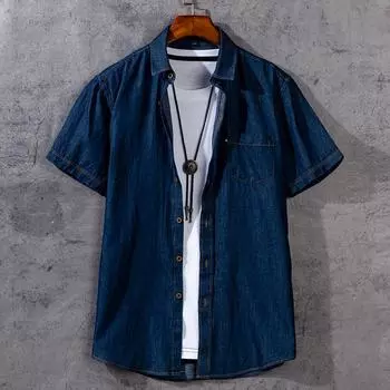 Мужская повседневная джинсовая рубашка с коротким рукавом M
