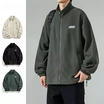 Мужская повседневная флисовая куртка, мужская зимняя свободная, универсальная и красивая куртка с воротником-стойкой S белый