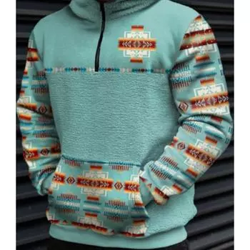 Мужская повседневная флисовая толстовка с геометрическим этническим принтом и коллажем, готовая к продаже толстовка M