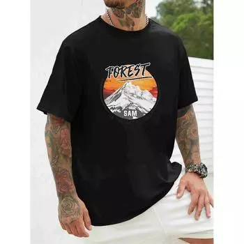 Мужская повседневная футболка большого размера с буквенным принтом, многоцветный мужской топ с круглым вырезом S бежевый