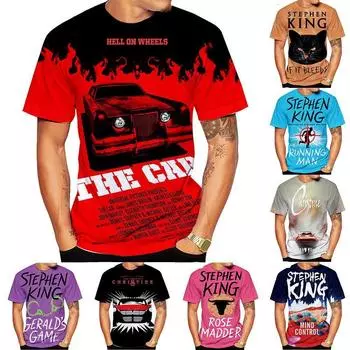 Мужская повседневная футболка Christine Stephen King, черный топ с короткими рукавами и короткими рукавами с 3D принтом «Машина ужасов Стивена Кинга» XXS