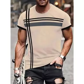 Мужская повседневная футболка из полиэстера с геометрическим 3D-принтом, круглым вырезом, коротким рукавом, дышащим сетчатым трикотажным свитером для спорта, фитнеса и улицы летом S светло-синий