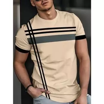 Мужская повседневная футболка из полиэстера с геометрическим 3D-принтом, круглым вырезом, коротким рукавом, дышащим сетчатым трикотажным свитером для спорта, фитнеса и улицы летом S светло-синий