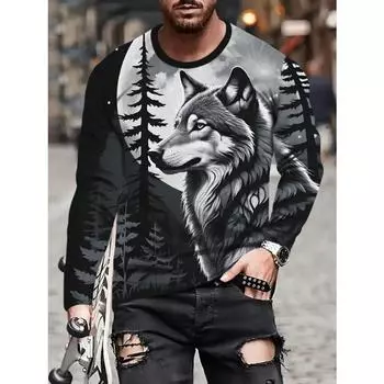 Мужская повседневная футболка Manfinity LEGND с принтом «Луна и волк», весна/осень S