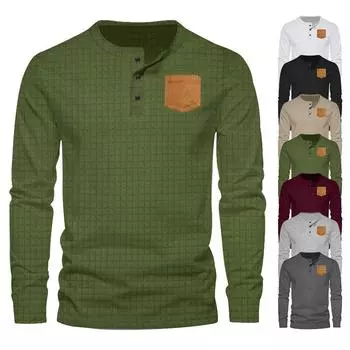 Мужская повседневная футболка с длинным рукавом, квадратной формы, однотонная, с пуговицами, накладным карманом, для мужчин S белый