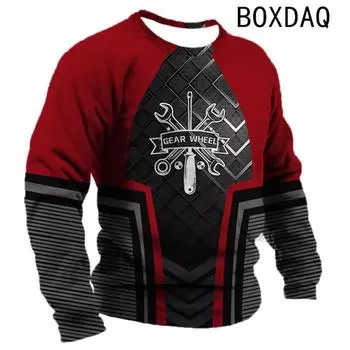 Мужская повседневная футболка с длинным рукавом, осенняя, новая, винтажная, с механическим узором, модная, уличная, крутая, индивидуальная футболка S