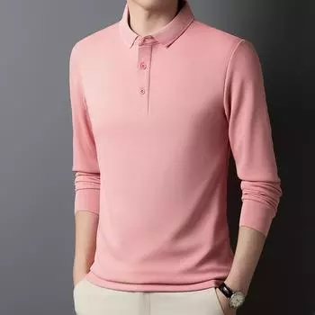 Мужская повседневная футболка с длинными рукавами для молодых и средних лет, деловая футболка с отворотом, осенняя однотонная футболка с отворотом, модная рубашка-поло, топ M