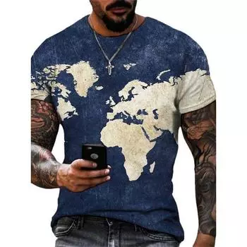 Мужская повседневная футболка с коротким рукавом, молодежная одежда для фитнеса с 3D-принтом, влагоотводящая, быстросохнущая, облегающая спортивная одежда 2XS