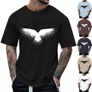 Мужская повседневная футболка с короткими рукавами и нижней рубашкой с рукавами реглан L чёрный