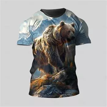 Мужская повседневная футболка с круглым вырезом, для занятий спортом на открытом воздухе, для альпинизма, с коротким рукавом, с принтом в виде собаки и медведя, летняя дышащая мужская футболка, топ 6XL