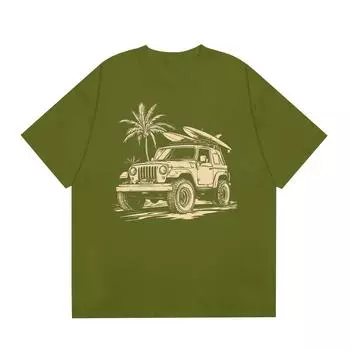 Мужская повседневная футболка с круглым вырезом и коротким рукавом с принтом в гавайском пляжном стиле L армия зеленый