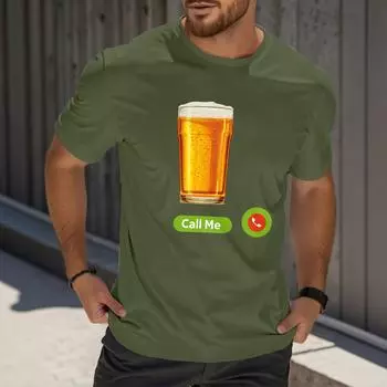 Мужская повседневная футболка с круглым вырезом и короткими рукавами с принтом L армия зеленый