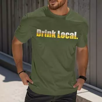 Мужская повседневная футболка с круглым вырезом и короткими рукавами с принтом L армия зеленый