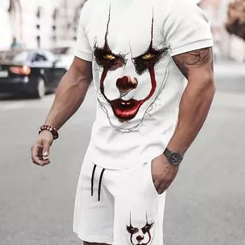 Мужская повседневная футболка с круглым вырезом и шорты с модными новаторскими принтами S