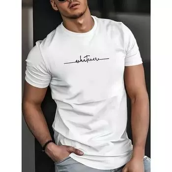 Мужская повседневная футболка с круглым вырезом и принтом «что угодно» - 100% полиэстер, слегка эластичный, узор в виде 3D-алфавитов, летняя футболка-пуловер S белый