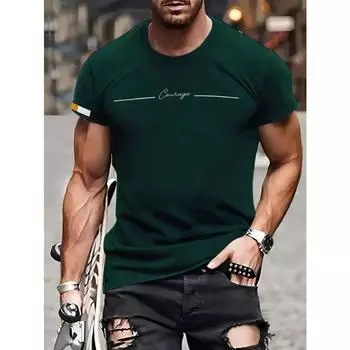 Мужская повседневная футболка с круглым вырезом и принтом в виде 3D-цифрового алфавита, летняя футболка с коротким рукавом, дышащий верх, спортивный уличный стиль - зеленый S зелёный