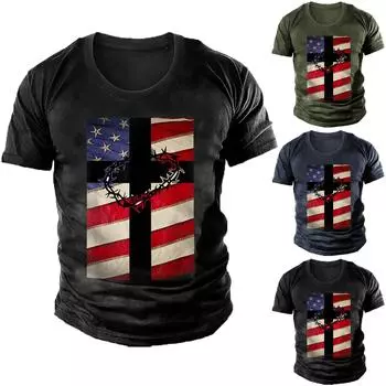 Мужская повседневная футболка с круглым вырезом и коротким рукавом с гладильным принтом и свободным пуловером L чёрный