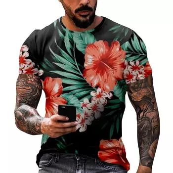 Мужская повседневная футболка с круглым вырезом и коротким рукавом с гавайским принтом S белый