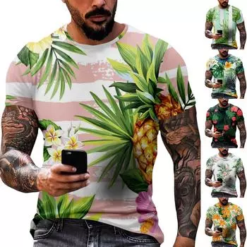 Мужская повседневная футболка с круглым вырезом и коротким рукавом с гавайским принтом XL