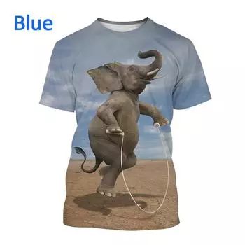 Мужская повседневная футболка с круглым вырезом, забавная футболка с короткими рукавами и 3D принтом слона, унисекс с круглым вырезом S