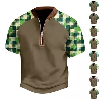 Мужская повседневная футболка с полумолнией St. Топ с короткими рукавами и принтом ко Дню Святого Патрика M