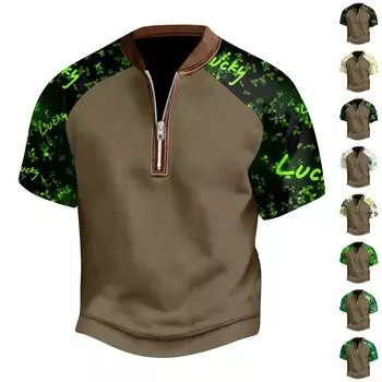 Мужская повседневная футболка с полумолнией St. Топ с короткими рукавами и принтом ко Дню Святого Патрика S