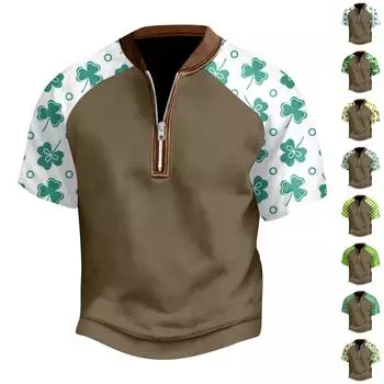 Мужская повседневная футболка с полумолнией St. Топ с короткими рукавами и принтом ко Дню Святого Патрика XL