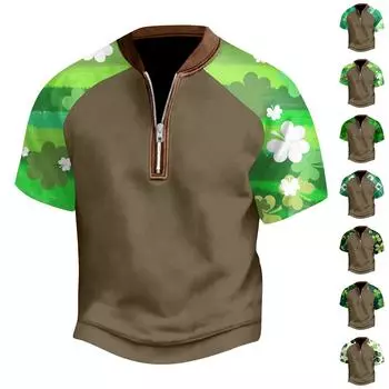 Мужская повседневная футболка с полумолнией St. Топ с короткими рукавами и принтом ко Дню Святого Патрика XXXL