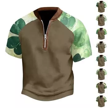 Мужская повседневная футболка с полумолнией St. Топ с короткими рукавами и принтом ко Дню Святого Патрика XXL