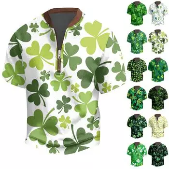 Мужская повседневная футболка с застежкой-молнией на половину длины и короткими рукавами L армия зеленый