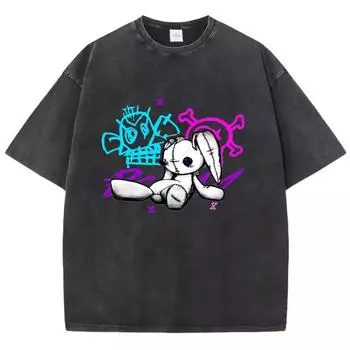 Мужская повседневная хлопковая футболка с коротким рукавом в стиле Харадзюку, винтажная футболка с принтом в уличном стиле, ретро-панк, футболка с кислотной стиркой, топ S