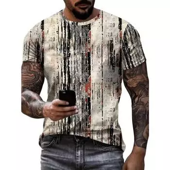 Мужская повседневная и шикарная футболка с полосатым узором, круглым вырезом и коротким рукавом, крутые топы, летняя одежда для отдыха и активного отдыха S