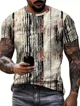 Мужская повседневная и шикарная футболка с полосатым узором и 3D-принтом, с круглым вырезом и коротким рукавом, крутые топы для летнего отдыха и активного отдыха S