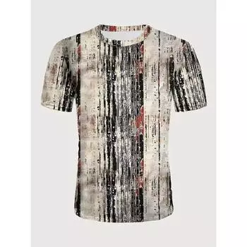 Мужская повседневная и шикарная футболка с полосатым узором, круглым вырезом и коротким рукавом, крутые топы, летняя одежда для отдыха и активного отдыха S