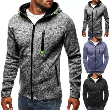 Мужская повседневная камуфляжная спортивная толстовка с длинным рукавом на молнии с капюшоном, куртка, пальто L чёрный