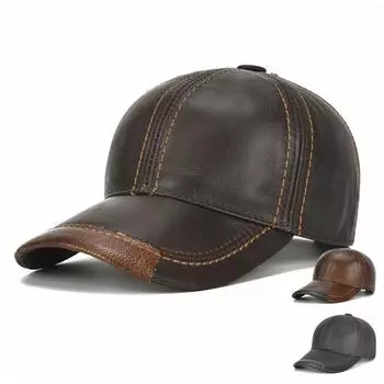 Мужская повседневная кепка из воловьей кожи первого слоя, мужские кепки из натуральной воловьей кожи, мужские бейсбольные кепки на осень-зиму из натуральной коровьей кожи
