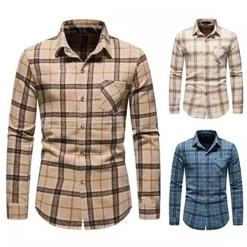 Мужская повседневная клетчатая фланелевая рубашка с длинными рукавами и нагрудным карманом, модные теплые рубашки S синий