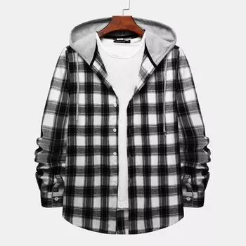 Мужская повседневная клетчатая рубашка с капюшоном, повседневный кардиган с капюшоном больших размеров 3XL