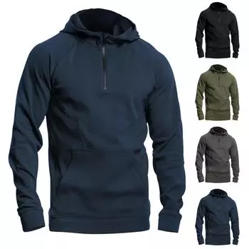 Мужская повседневная кофта с длинными рукавами и воротником-стойкой, с капюшоном и молнией на половину длины, флисовая толстовка в стиле пэчворк L армия зеленый
