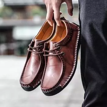 Мужская повседневная кожаная обувь больших размеров на весну и осень. Модные низкие туфли для вождения с мягкой подошвой. Туфли-лодочки из натуральной кожи для мужчин. 38
