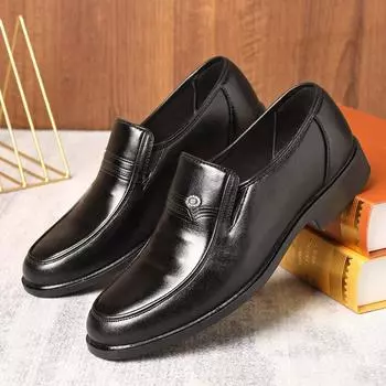 Мужская повседневная кожаная обувь большого размера для пап среднего и пожилого возраста. Кожаная обувь 38 чёрный