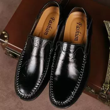 Мужская повседневная кожаная обувь большого размера, мужские лоферы на мягкой подошве для улицы 38 чёрный