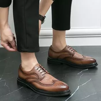 Мужская повседневная кожаная обувь Британская деловая кожаная обувь с острым носком 39 чёрный