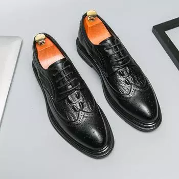 Мужская повседневная кожаная обувь Британская деловая кожаная обувь с острым носком 39 чёрный